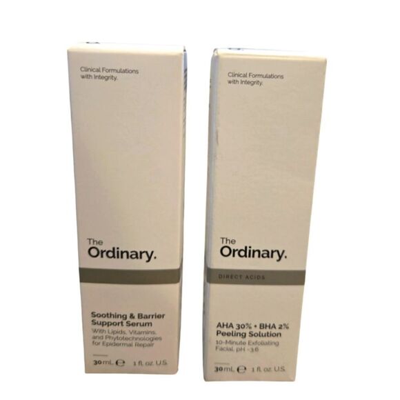 NIP THE ORDINARY SOUTHING & BARRIER SUPPORT SERUM, & AHA BHA PEELING SOLUTION - Picture 1 of 4